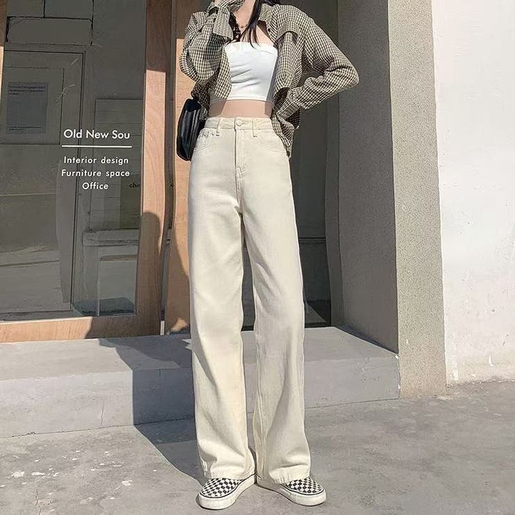 デニムワイドパンツハイウエストレディース ストリート 大人美脚