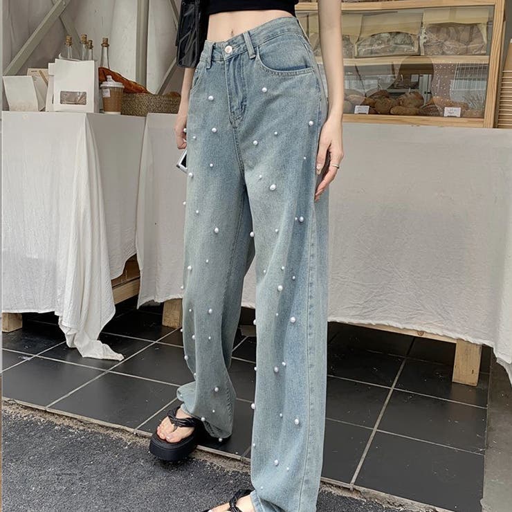 【保証書付】 パール付デニムパンツ 夏[品番：BSRW0000885]｜Beststore 春 トップス