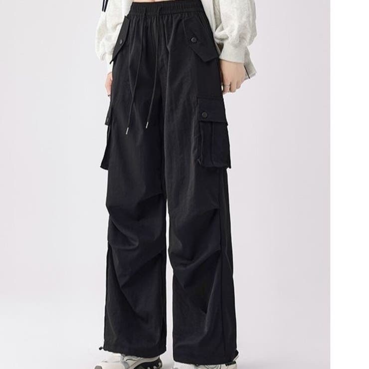 【全6色】ハイウエスト & ワイドシルエット ドローストリング カーゴパンツ | Beststore | 詳細画像4 