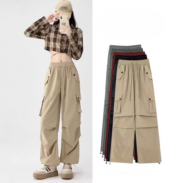 【全6色】ハイウエスト & ワイドシルエット ドローストリング カーゴパンツ | Beststore | 詳細画像19 