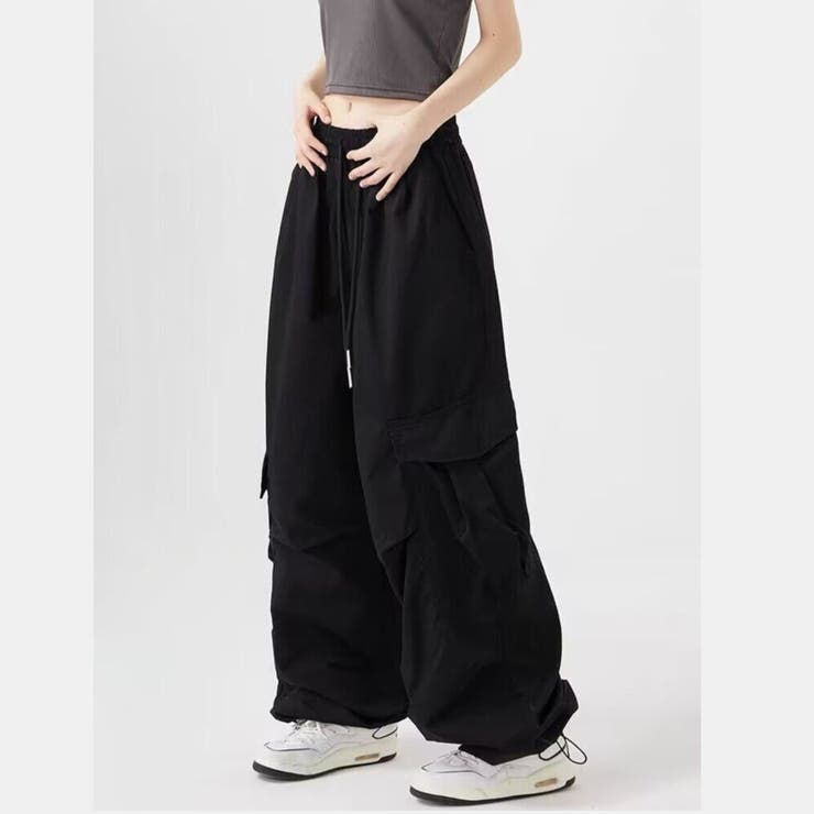 ブラック | ドロスト付き ワイドカーゴパンツ | Beststore