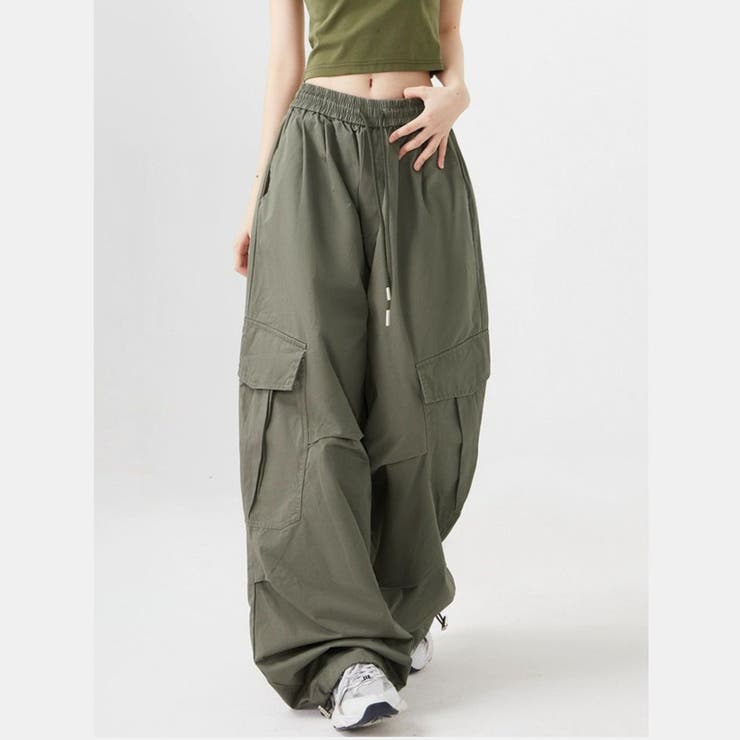 オリーブ | ドロスト付き ワイドカーゴパンツ | Beststore