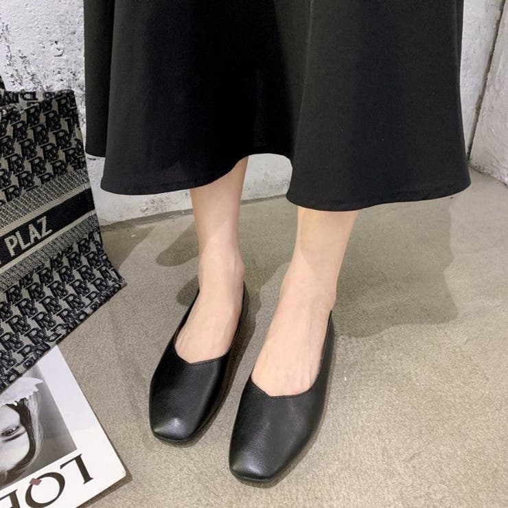 上等な スクエアトゥパンプス フラットシューズ[品番 フラットパンプス 靴