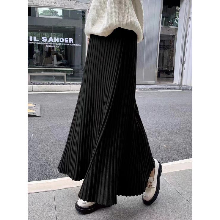 ブラック | ニットプリーツ ロングスカート | Bifrost
