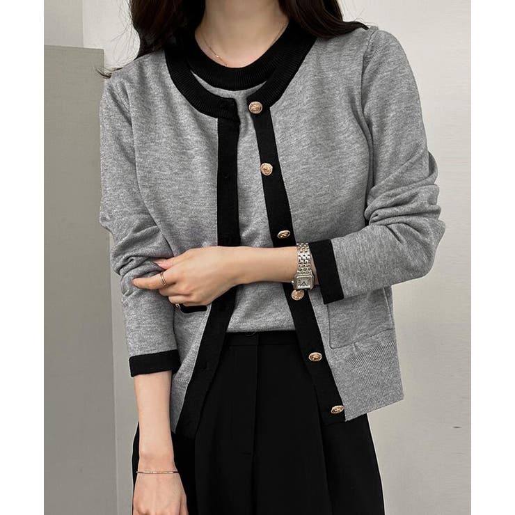 グレー | バイカラー ニットカーディガン セット | Bifrost