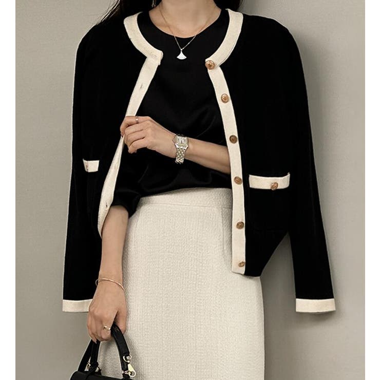 ブラック | バイカラー ニットカーディガン セット | Bifrost