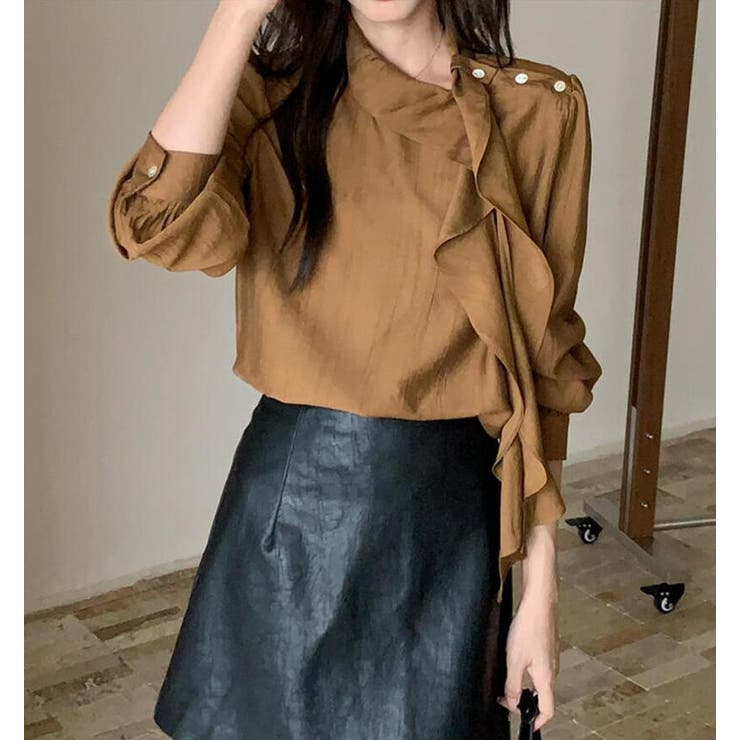 ブラウン | フリルカラー シャツ | Bifrost