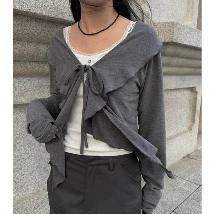 グレー | フリル ラップカーディガン | Bifrost