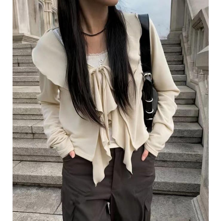 ベージュ | フリル ラップカーディガン | Bifrost