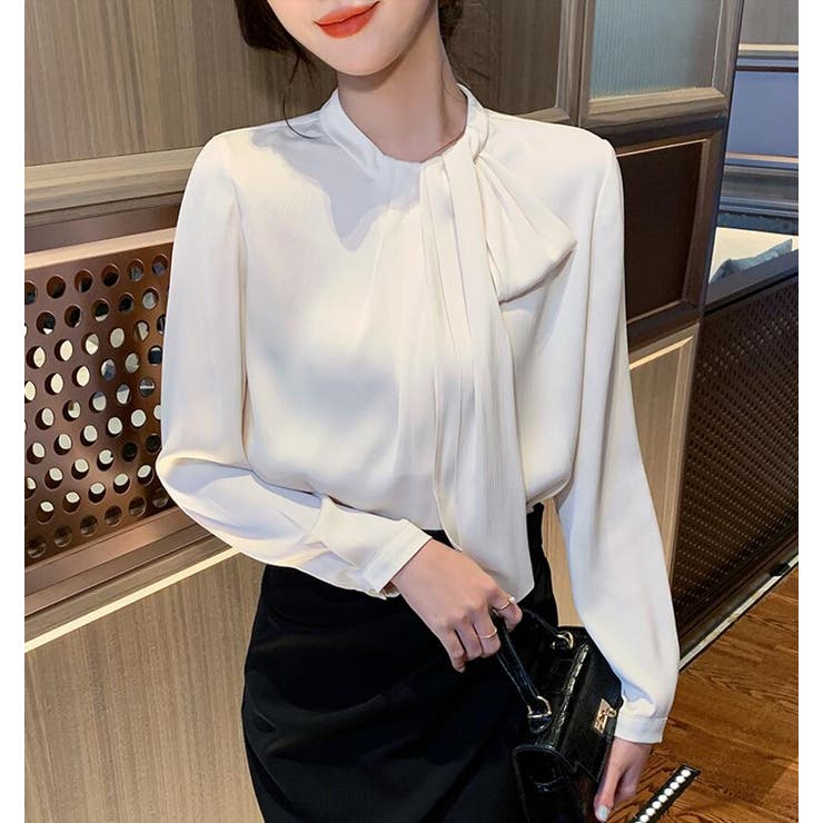 ベージュ | エレガント ボウタイ ブラウス | Bifrost