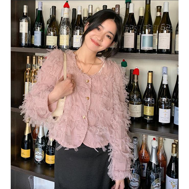 ピンク | チュール フリル ショートカーディガン | Bifrost