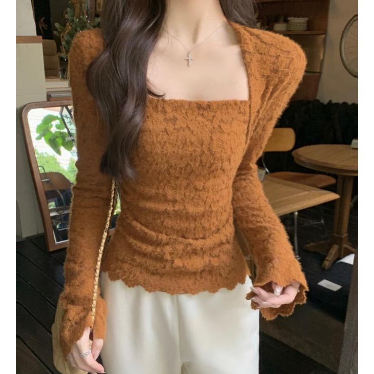 オレンジ | ソフトタッチ スクエアネック トップス | Bifrost