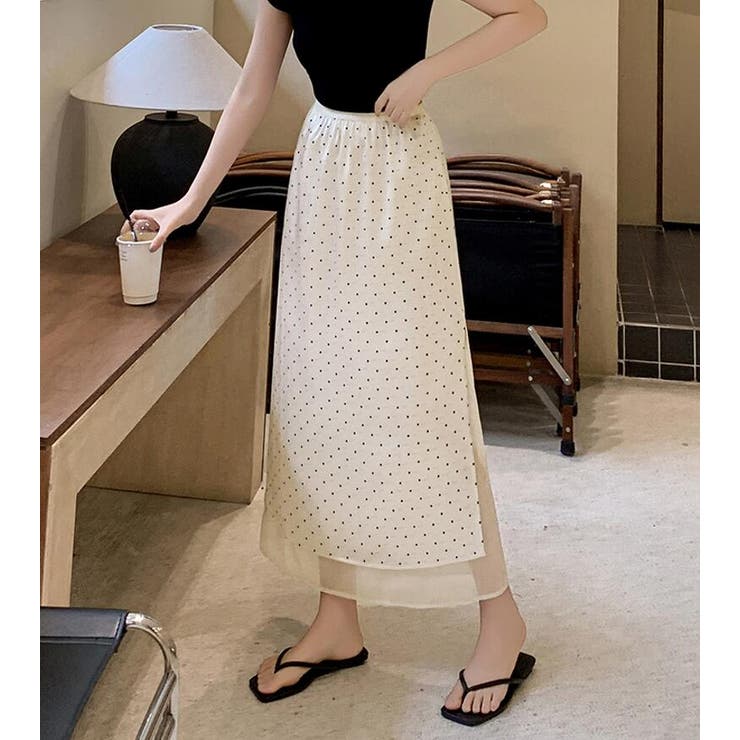 ベージュ | ドットプリント ロングスカート | Bifrost
