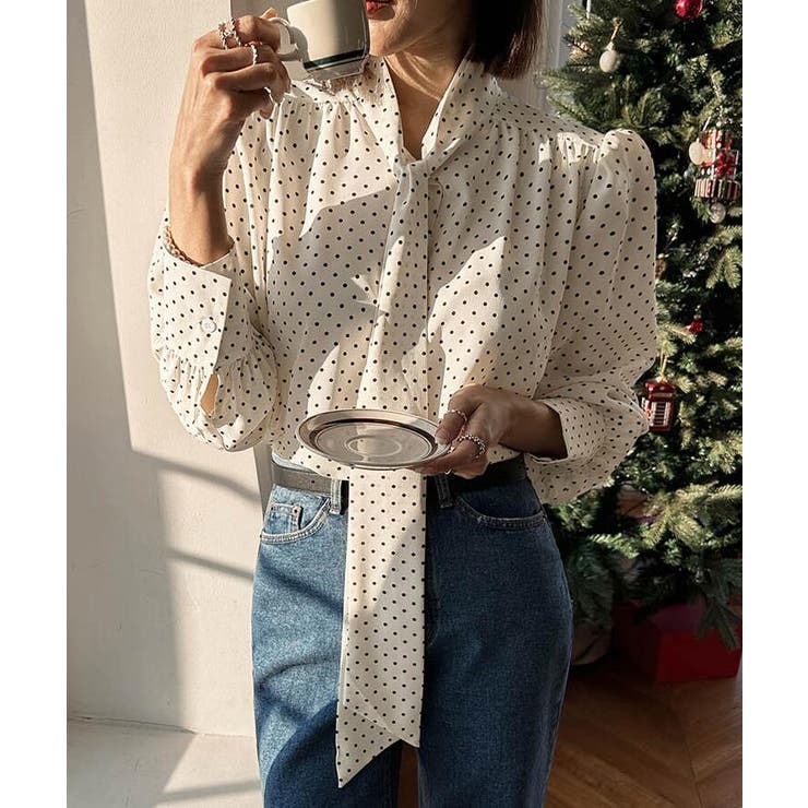 ドット ネックリボン ブラウス | Bifrost | 詳細画像1 