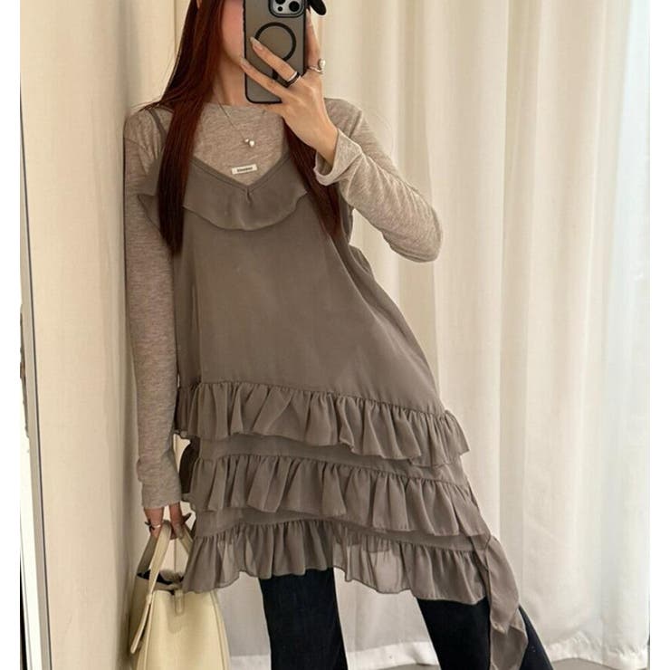 グレー | ティアード フリル キャミソール | Bifrost