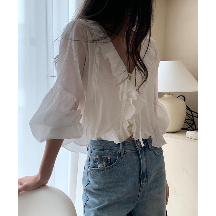 透け感 フリル クロップド ブラウス | Bifrost | 詳細画像5 