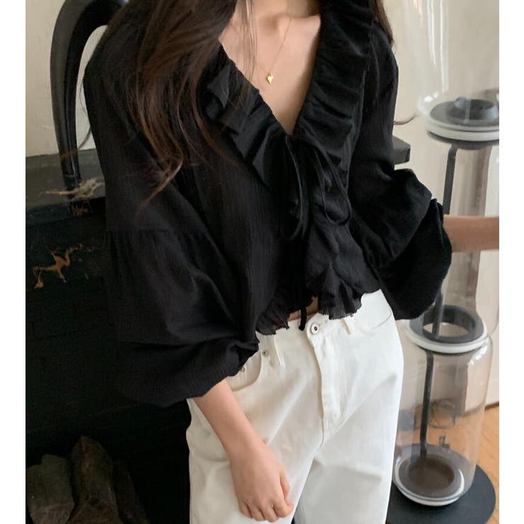 透け感 フリル クロップド ブラウス | Bifrost | 詳細画像7 