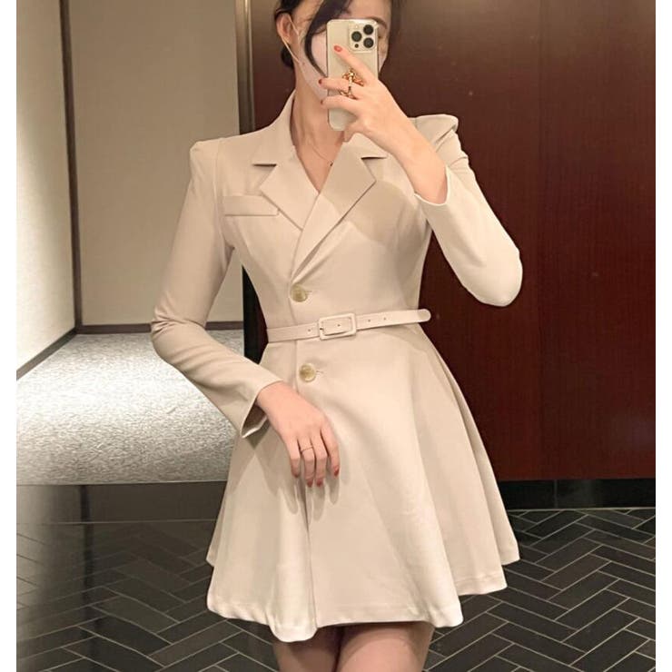 ベージュ | ジャケットワンピース ベルト付き | Bifrost