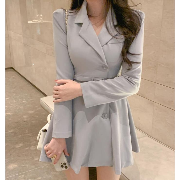 ブルー | ジャケットワンピース ベルト付き | Bifrost