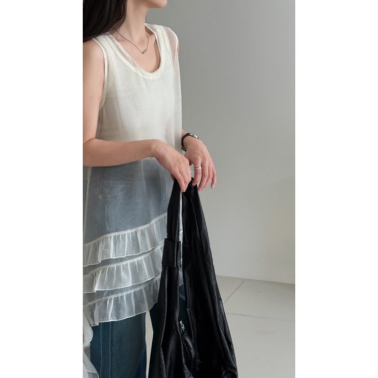 フレンチ アシメフリル ノースリーブ トップス | Bifrost | 詳細画像2 