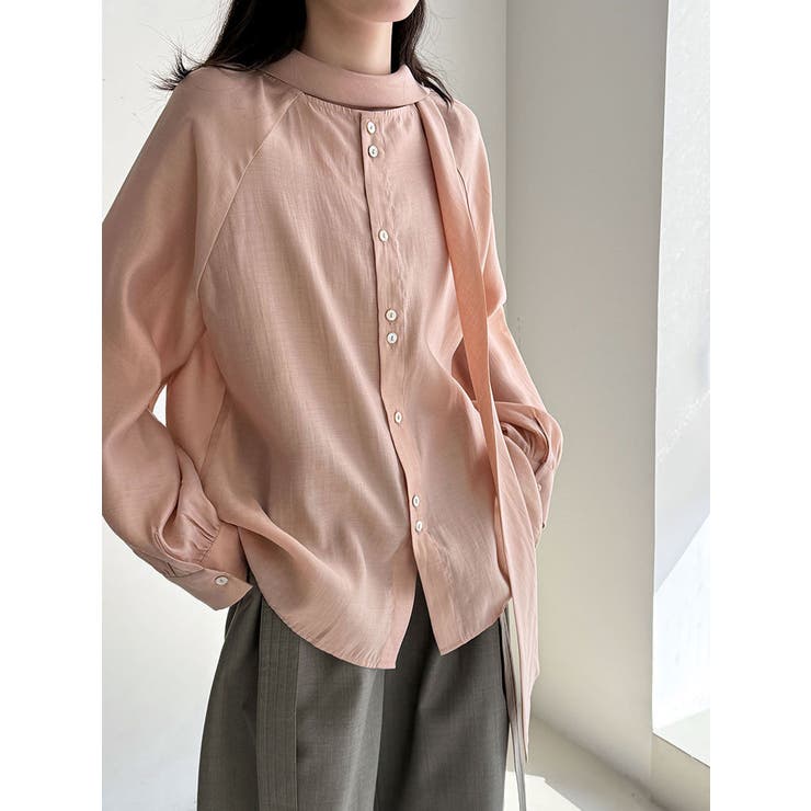 オレンジ | 2WAY ハイネック スカーフ ブラウス | Bifrost