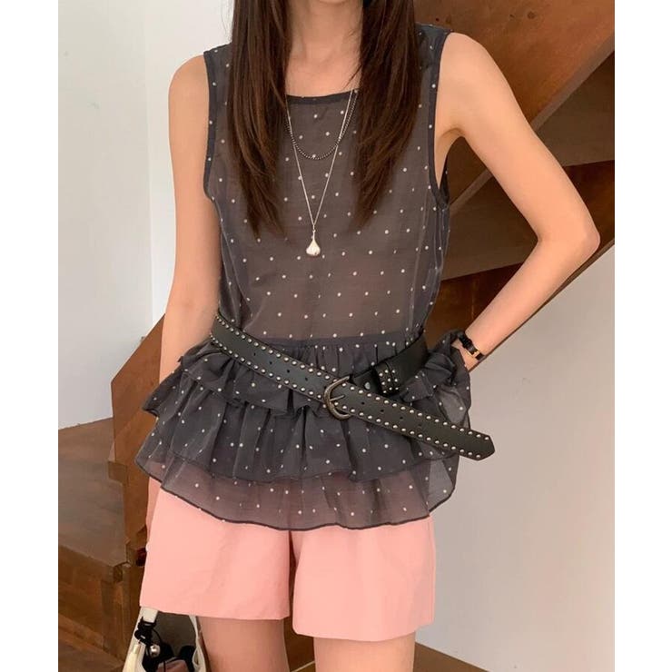 ブラック | シアー ドット レイヤード キャミソール | Bifrost