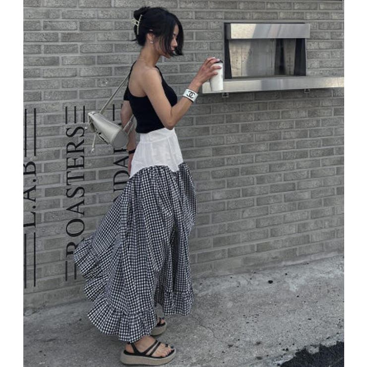 切り替え ギンガムチェック ボリュームスカート | Bifrost | 詳細画像1 