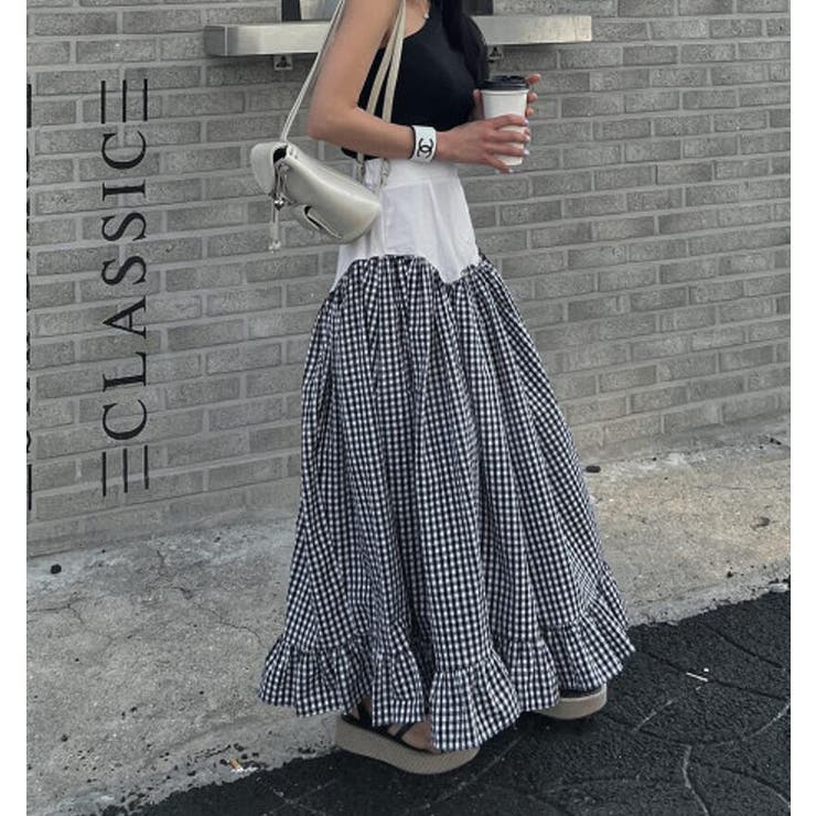 切り替え ギンガムチェック ボリュームスカート | Bifrost | 詳細画像3 