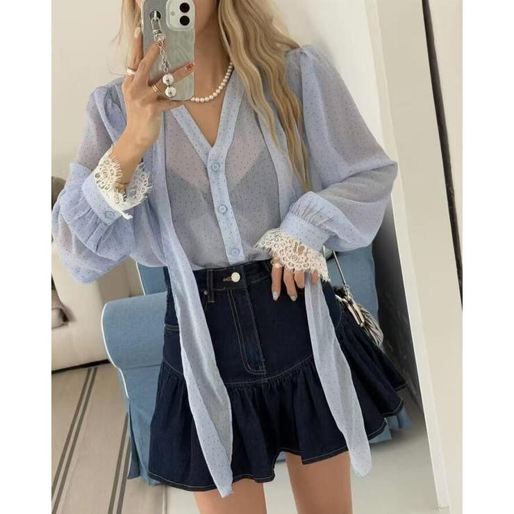 ボウタイ ドット シアーブラウス | Bifrost | 詳細画像1 