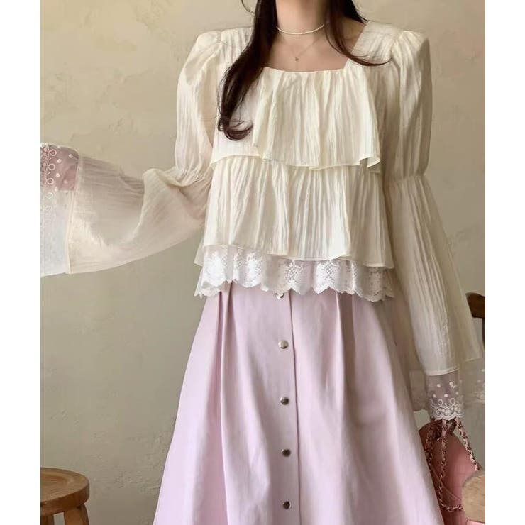 スクエアネック レースヘム クロップドトップス | Bifrost | 詳細画像1 