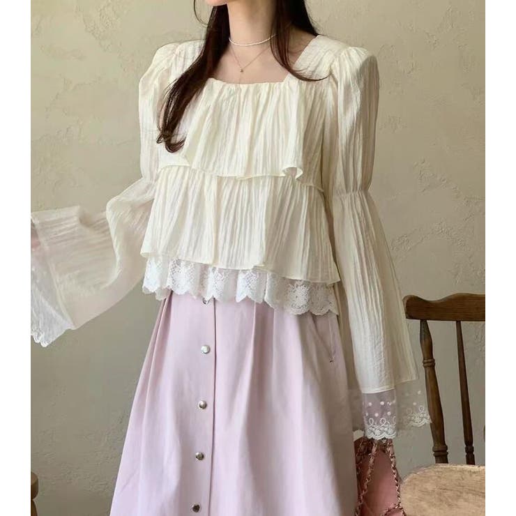 スクエアネック レースヘム クロップドトップス | Bifrost | 詳細画像3 