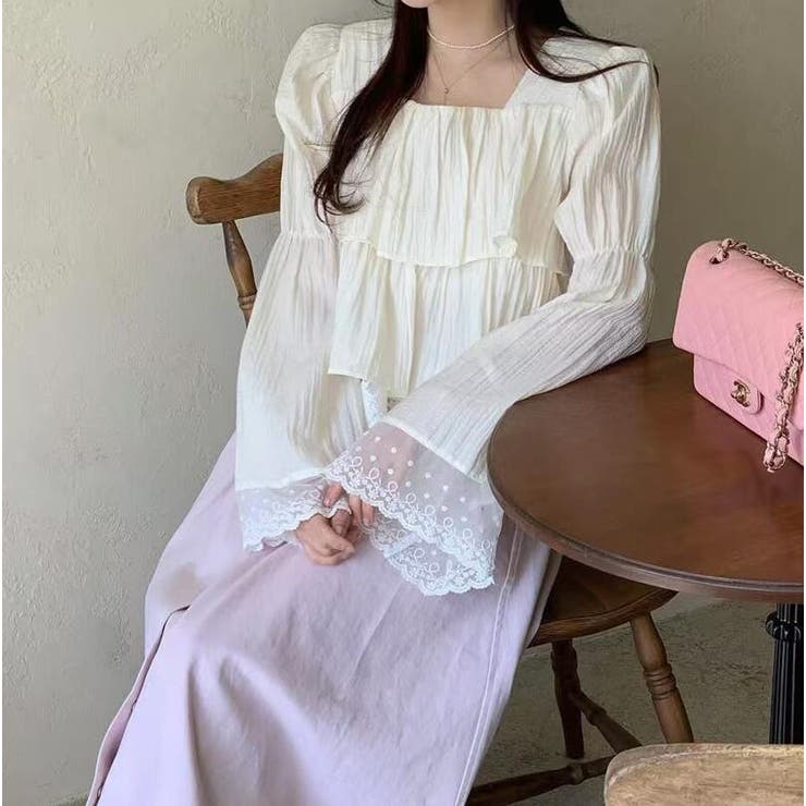 スクエアネック レースヘム クロップドトップス | Bifrost | 詳細画像4 