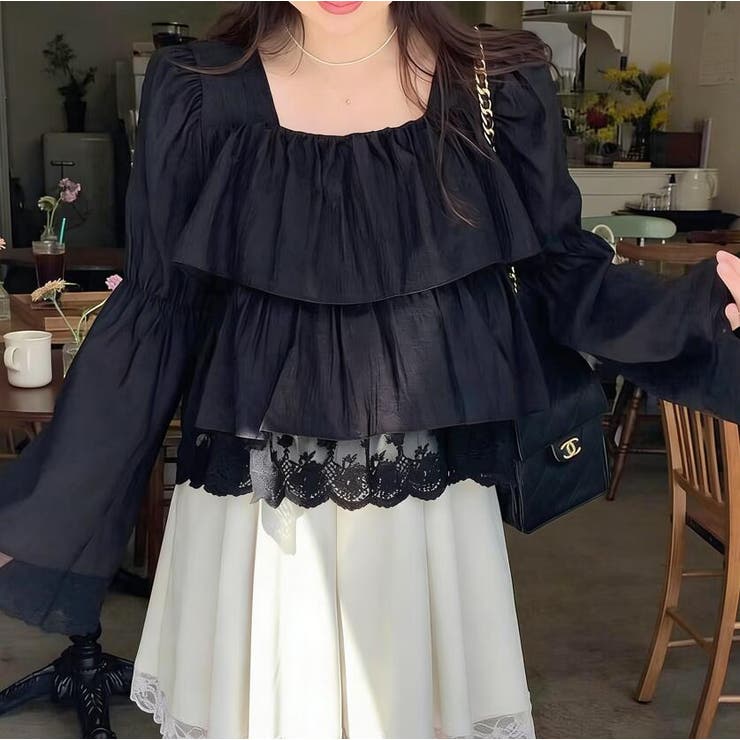 スクエアネック レースヘム クロップドトップス | Bifrost | 詳細画像7 