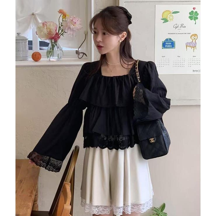 スクエアネック レースヘム クロップドトップス | Bifrost | 詳細画像8 