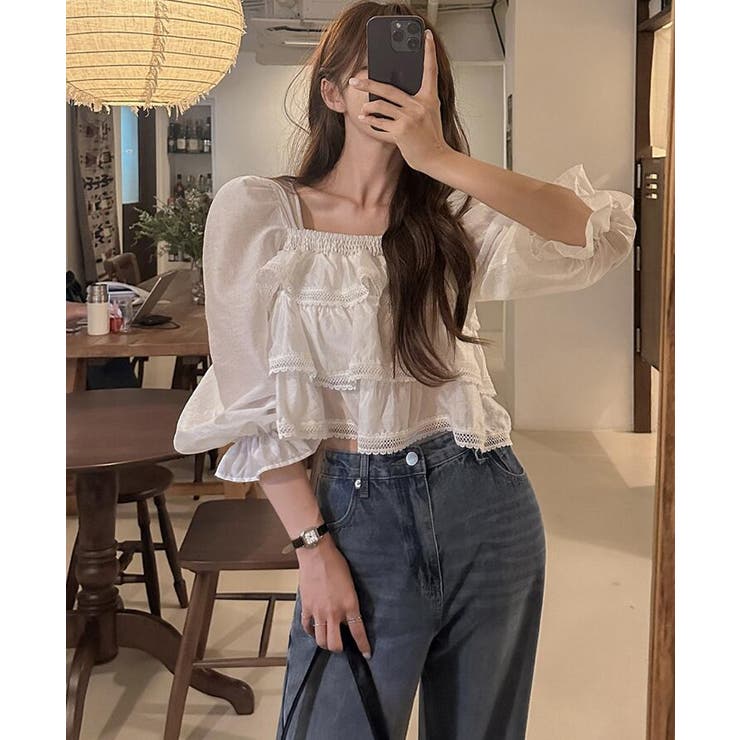 フリル レース クロップド ブラウス | Bifrost | 詳細画像1 