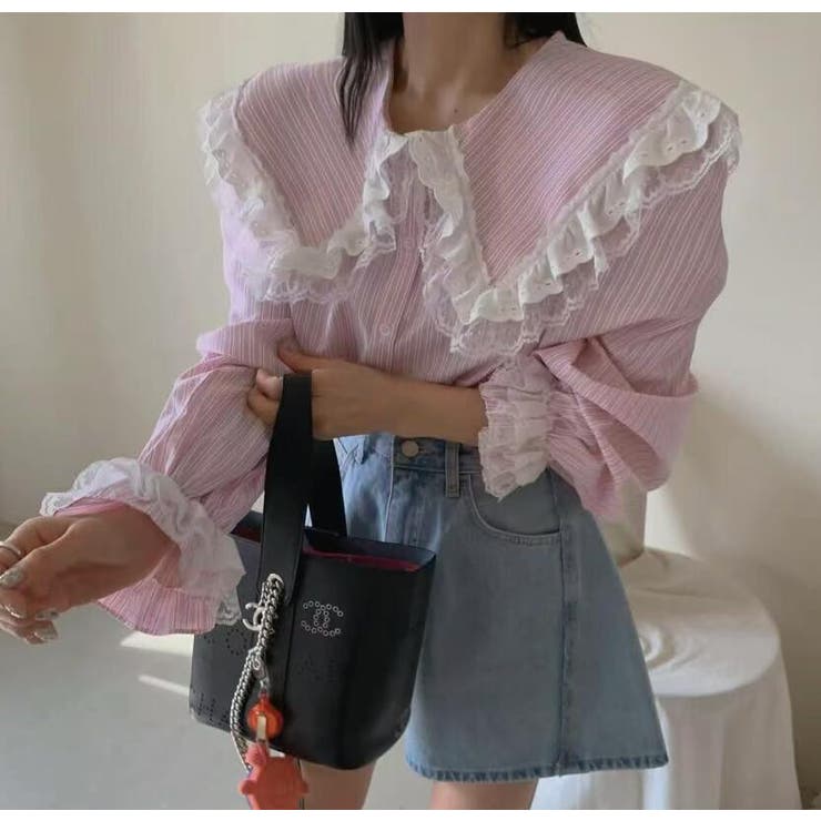 ビッグカラー レース ストライプ ブラウス | Bifrost | 詳細画像6 