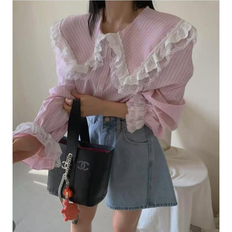 ビッグカラー レース ストライプ ブラウス | Bifrost | 詳細画像10 