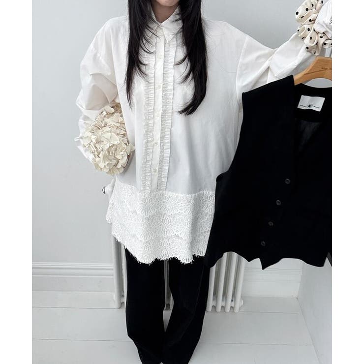 レースヘム フリルデザイン ロングシャツ | Bifrost | 詳細画像6 
