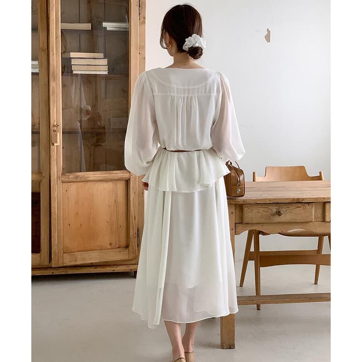 V ネック ペプラム ロングワンピース ベルト付き | Bifrost | 詳細画像4 