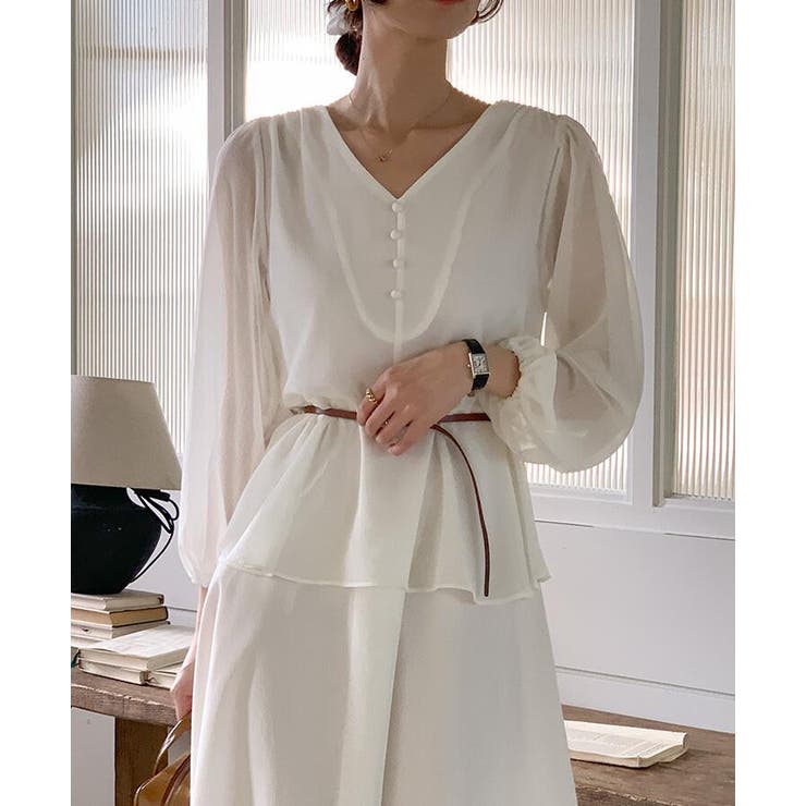 V ネック ペプラム ロングワンピース ベルト付き | Bifrost | 詳細画像5 