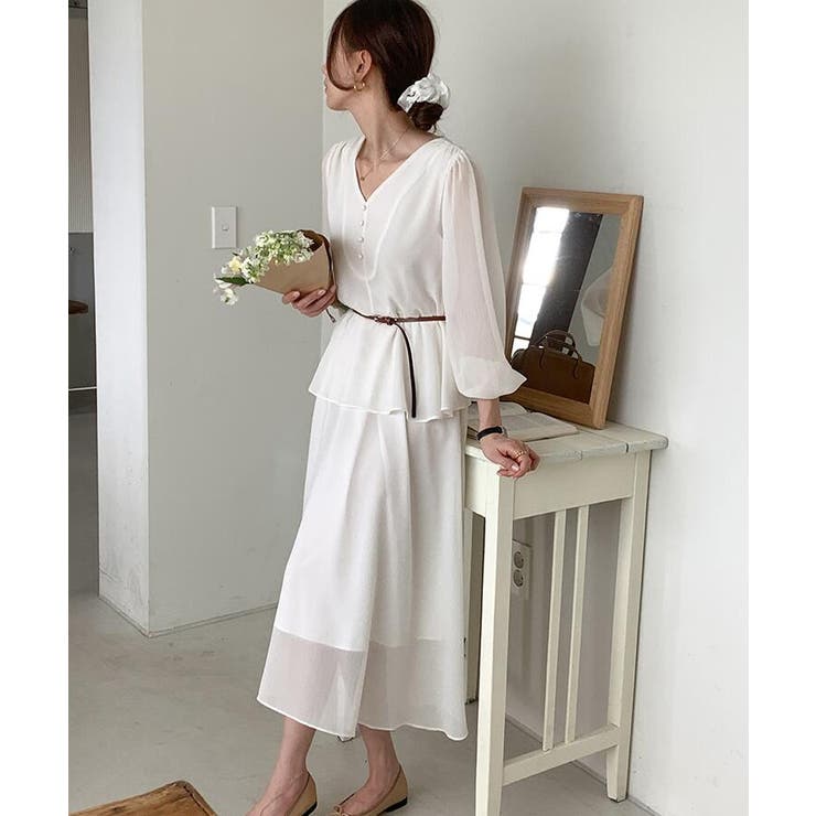 V ネック ペプラム ロングワンピース ベルト付き | Bifrost | 詳細画像7 