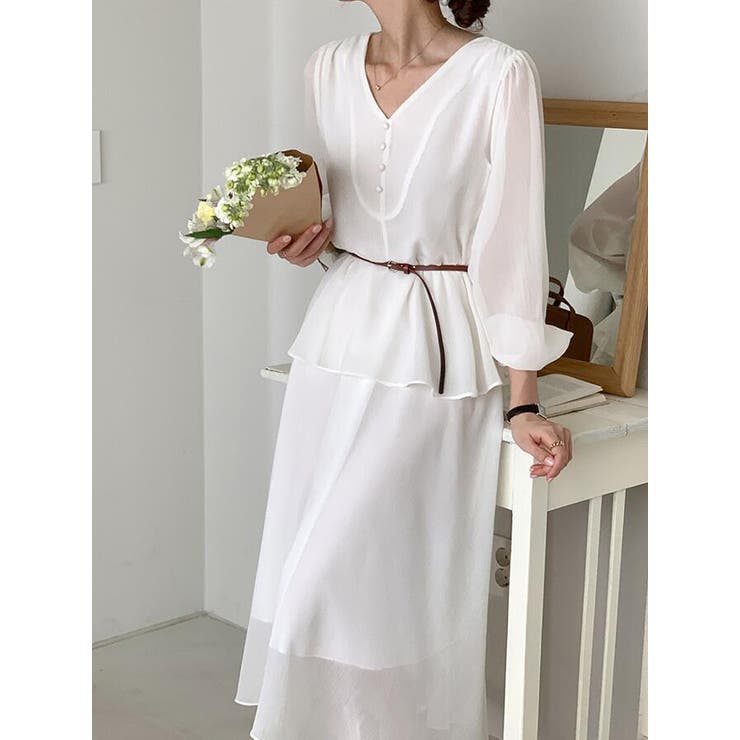 V ネック ペプラム ロングワンピース ベルト付き | Bifrost | 詳細画像8 