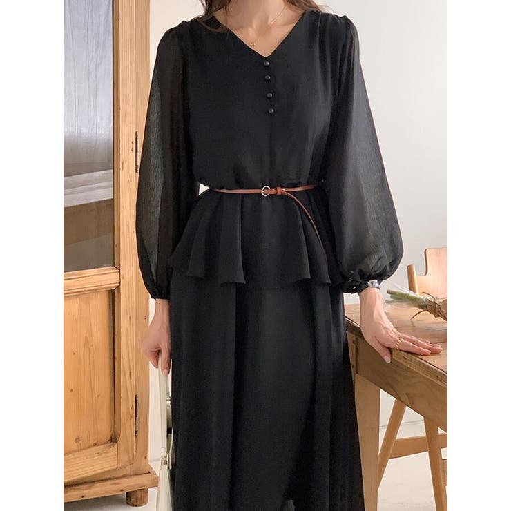 V ネック ペプラム ロングワンピース ベルト付き | Bifrost | 詳細画像9 