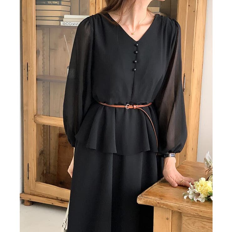 V ネック ペプラム ロングワンピース ベルト付き | Bifrost | 詳細画像11 