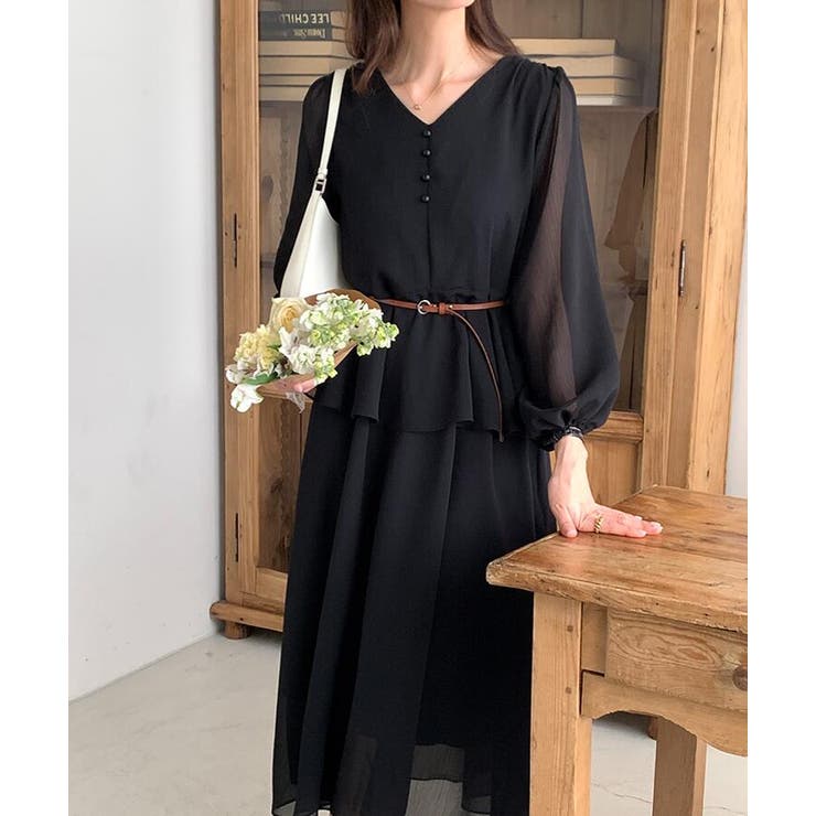 V ネック ペプラム ロングワンピース ベルト付き | Bifrost | 詳細画像12 