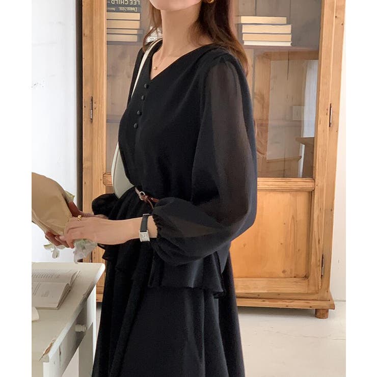 V ネック ペプラム ロングワンピース ベルト付き | Bifrost | 詳細画像13 