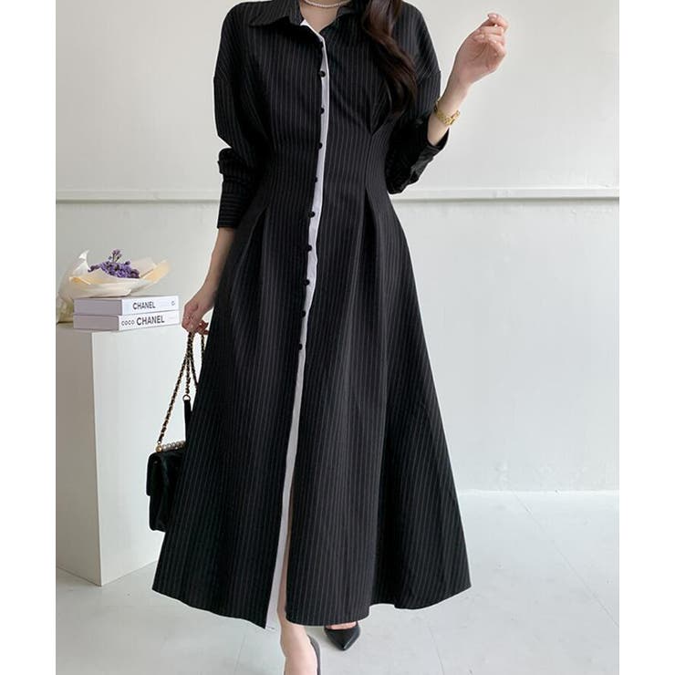 ピンストライプ ロングシャツワンピース | Bifrost | 詳細画像1 