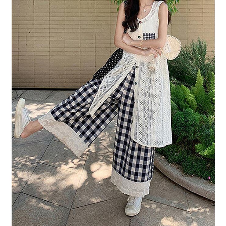 透かし編み ベスト チェック パンツ セット | Bifrost | 詳細画像4 