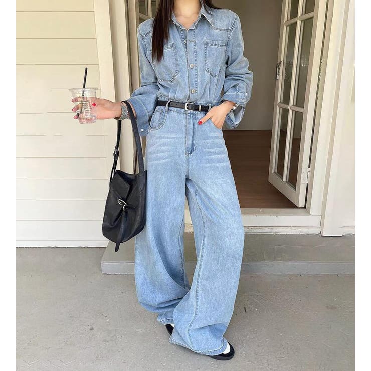 ライトブルー | デニムオールインワン ワイドパンツ | Bifrost