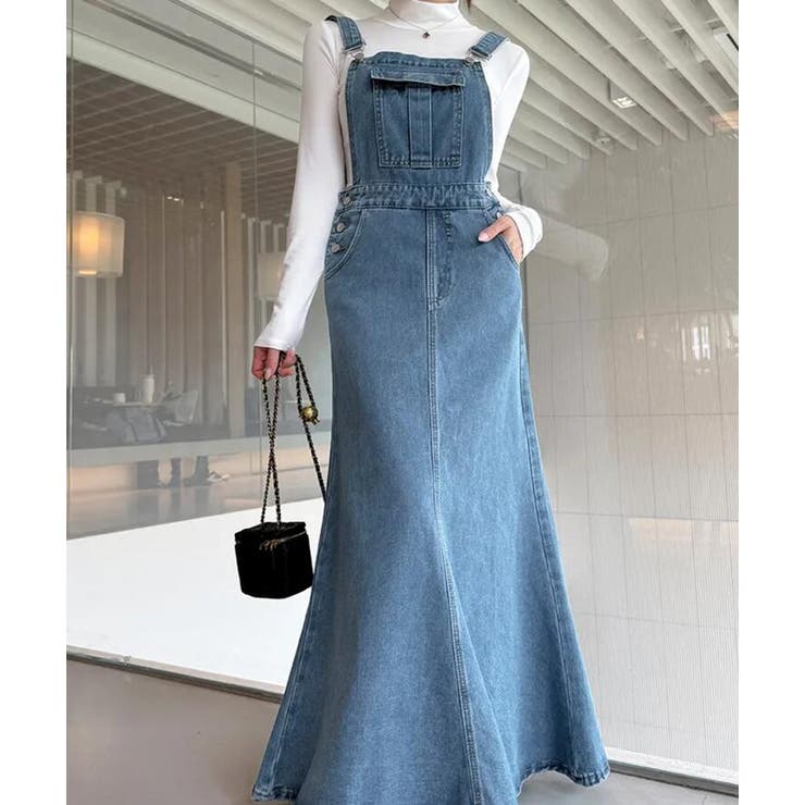 ブルー | デニム マーメイド サロペットワンピース | Bifrost